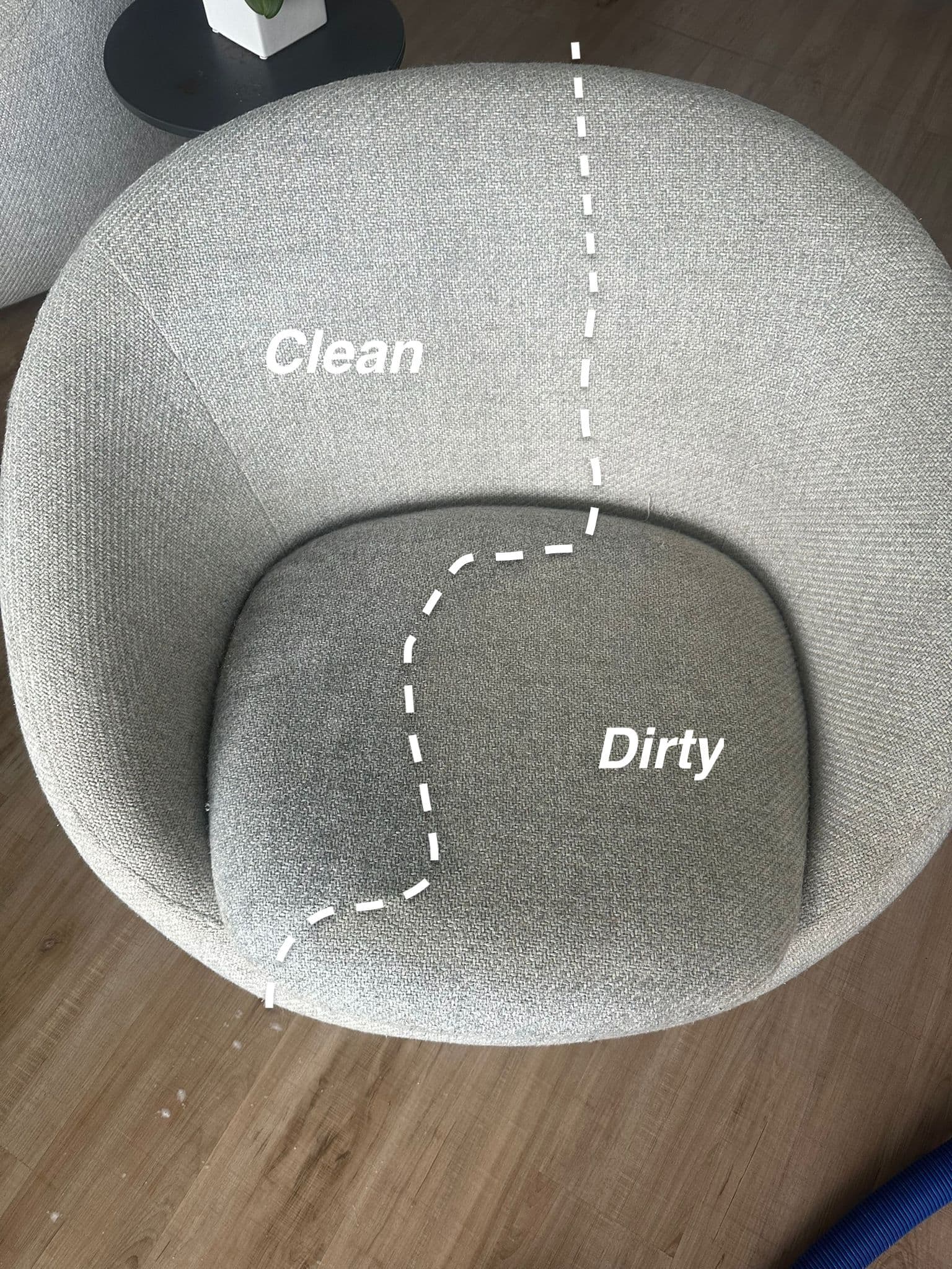 Real upholstery cleaning comparison on a fabric accent chair